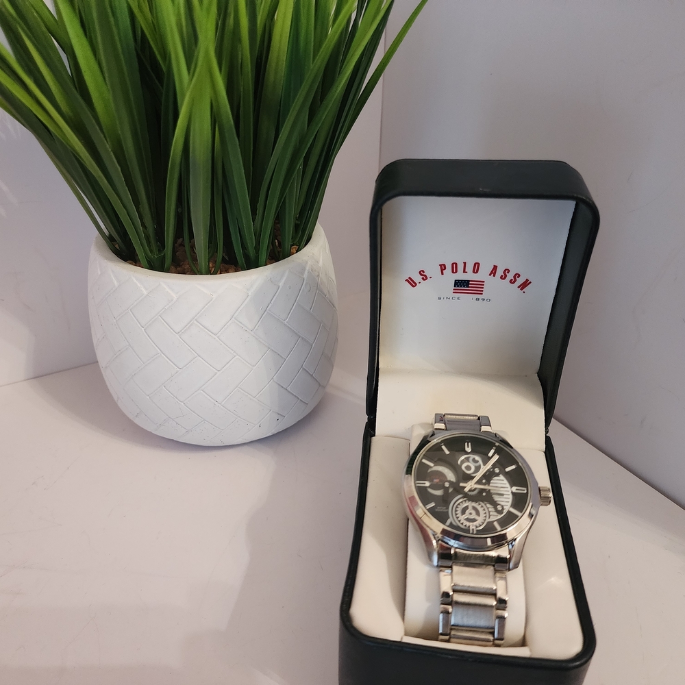New U.S. Polo Assn. Black and Silver Chronograph Watch